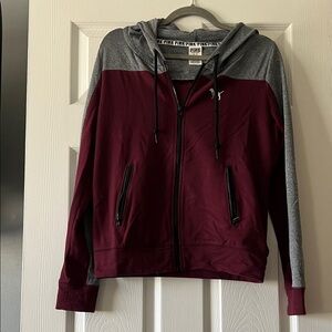 PINK Victoria's Secret Burgundy and Gray Hoodie